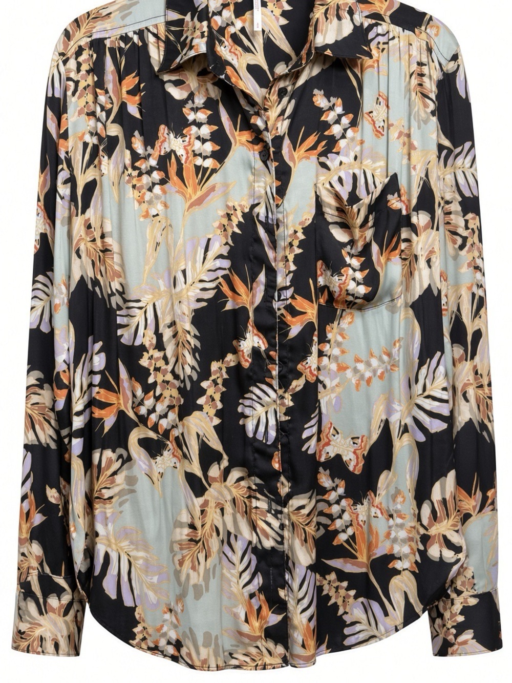 Free People tropical Button-Down Shirt with paisley Accents. Oversized &silky SP